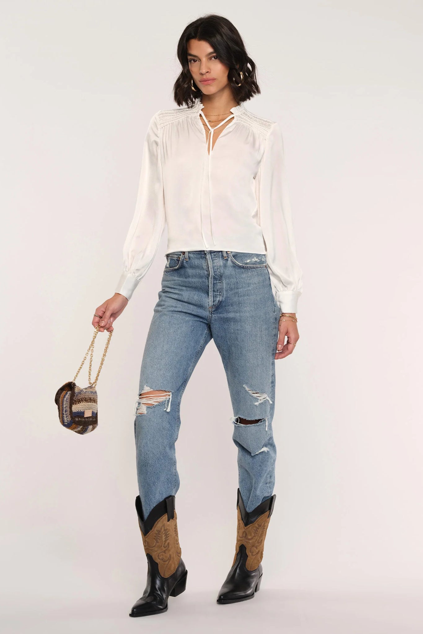 Delicada Smocked Shoulder Blouse