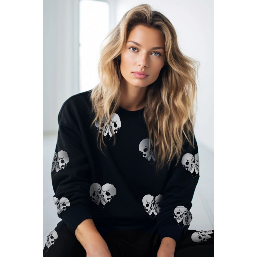 Structure Skull Heart Sweat Shirt