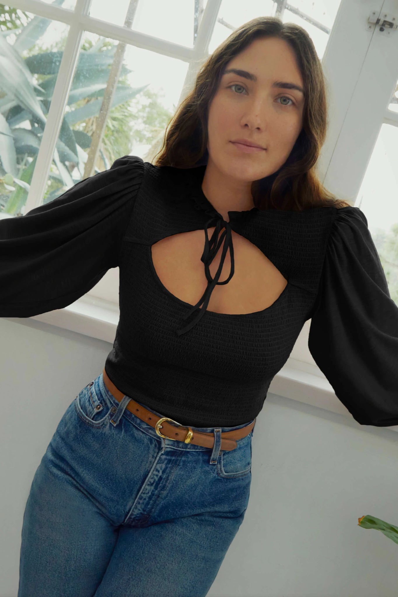 Noon Rush Smocked Tie Top