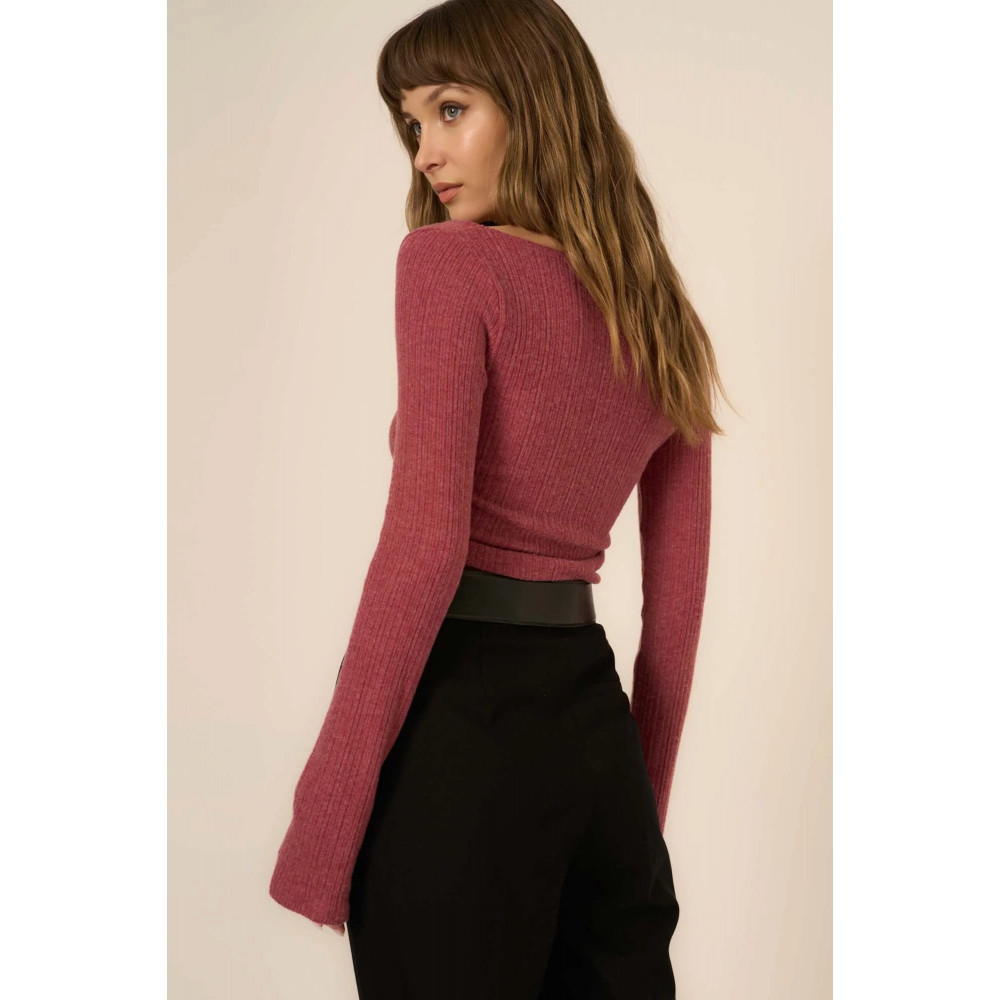 Pixel Ruched Side Brushed Rib V-Neck