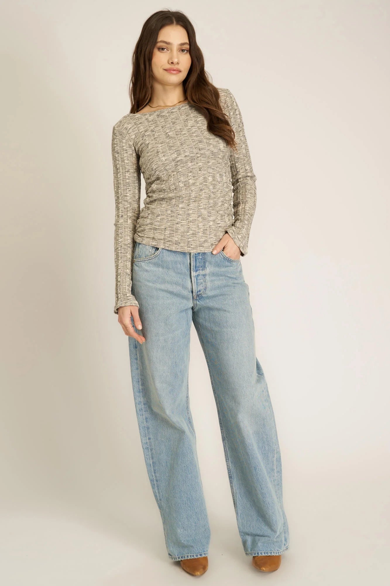 Mist Vibe Boat Neck Sweater Rib Long Sleeve