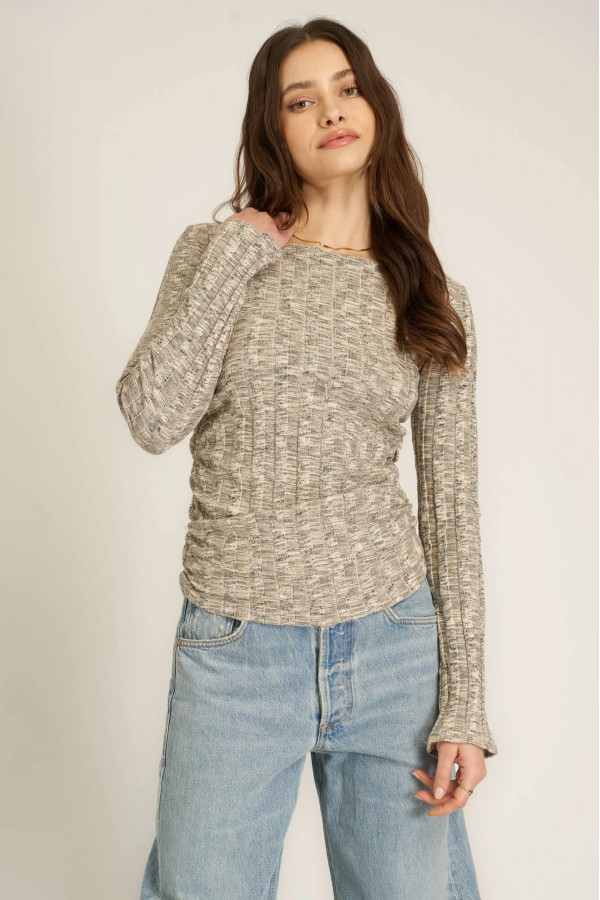 Mist Vibe Boat Neck Sweater Rib Long Sleeve